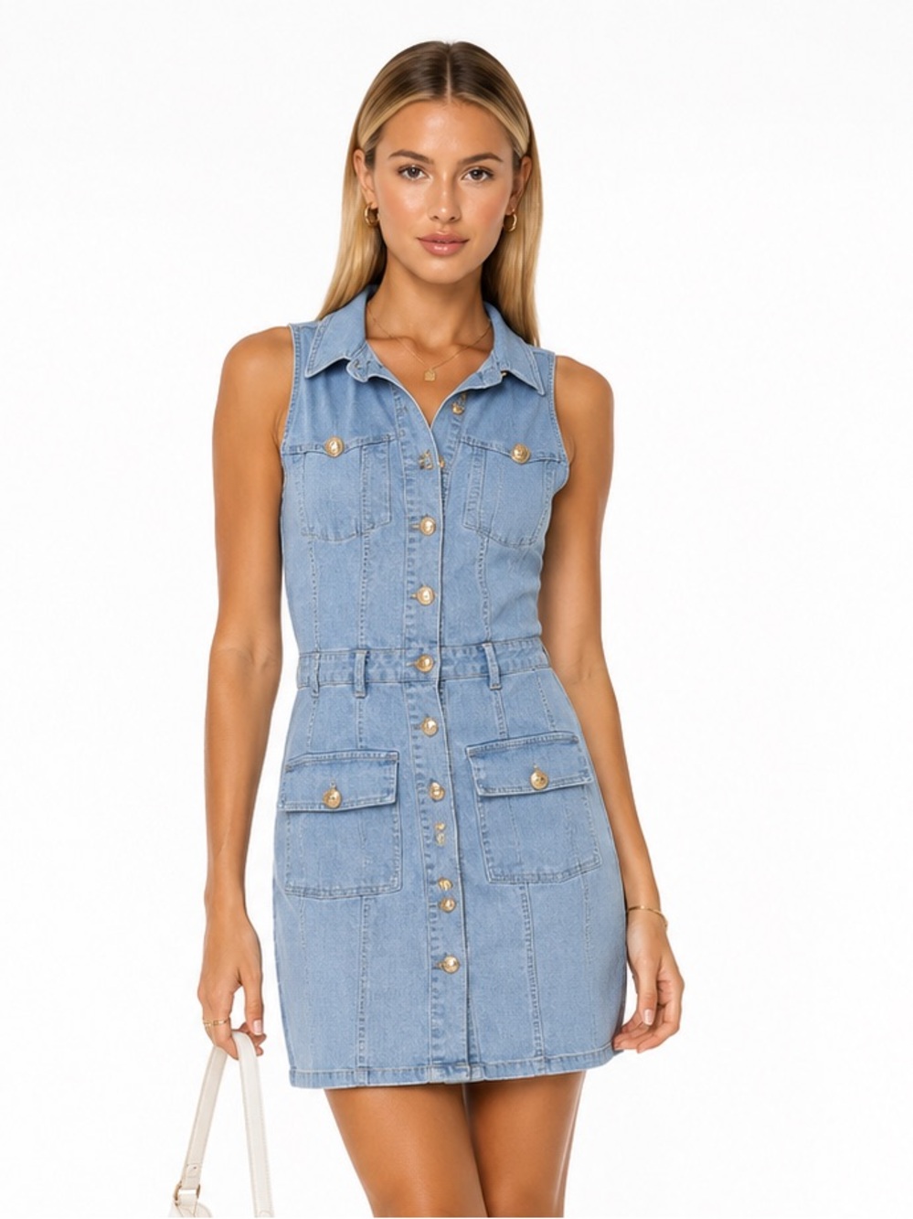 Forever 21 Light Blue Sleeveless Denim Mini Dress Large balmain style
